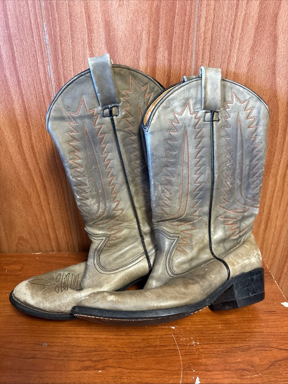 Grey Calf High Boots Women's 8M Pull On Western Cowgirl